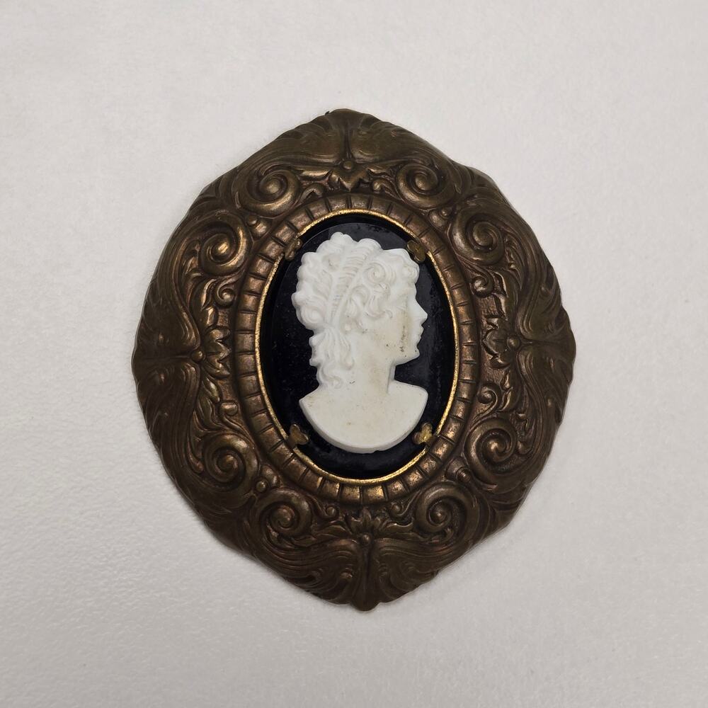 Antique 1930s Robbins Co Attleboro Brass Cameo Converted Pendant